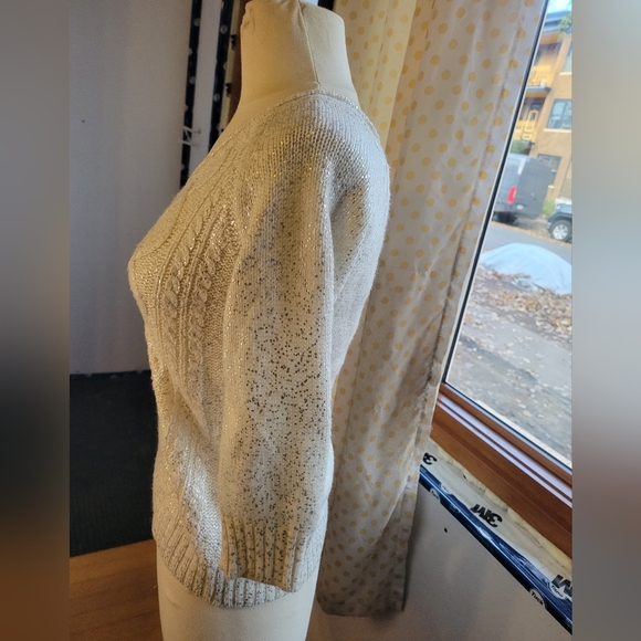 Silver speckled cable-knit v-neck sweater, Dynamite sz small - Picture 6 of 8
